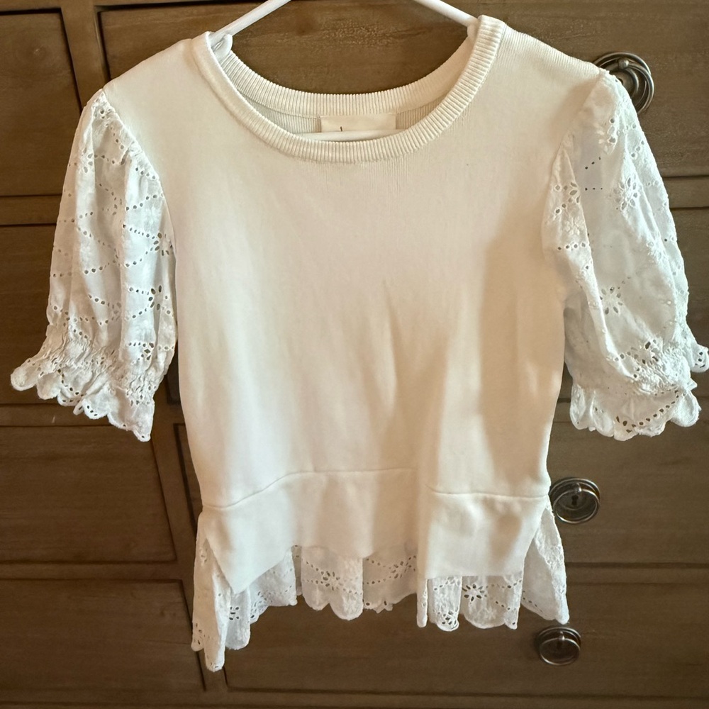 Anthropologie White Eyelet Hem Sweater